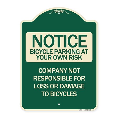 SIGNMISSION Bicycle Parking at Your Own Risk Company Not Responsible for Loss or Damage to Bicycle, G-1824-24323 A-DES-G-1824-24323